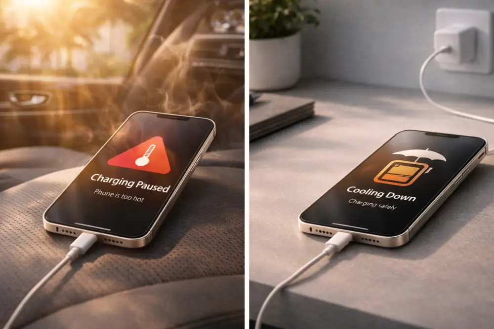 مقارنة بين هاتف ساخن أثناء الشحن وهاتف يُترك ليبرد في الظل